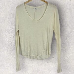 Aritzia Wilfred Cream Long Sleeve T-Shirt Size XS Rayon Minimalist Tee Top 54285